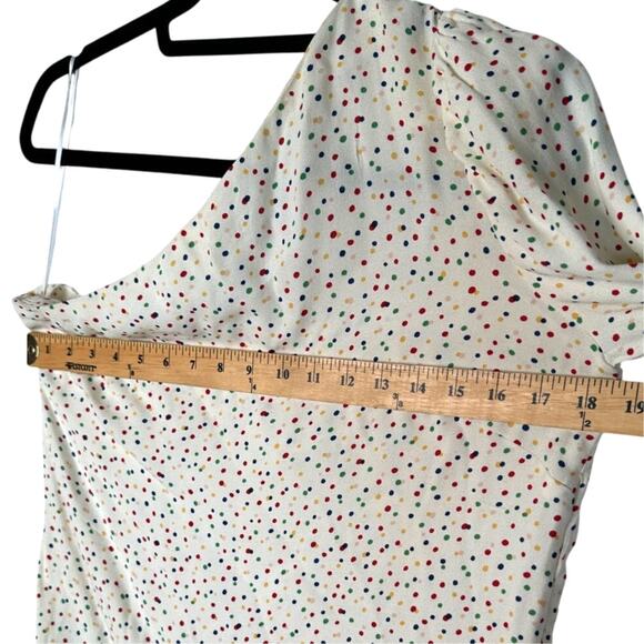 Reformation L Francine One Sleeve Polka Dot Top Puff Shoulder Blouse Cream White - Picture 6 of 9